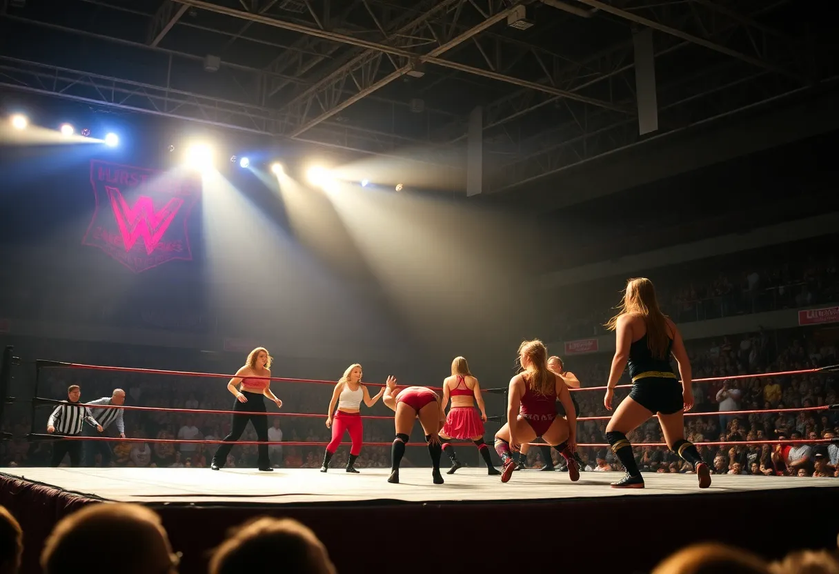Professional wrestlers Maya World and Hyan in action at AEW event