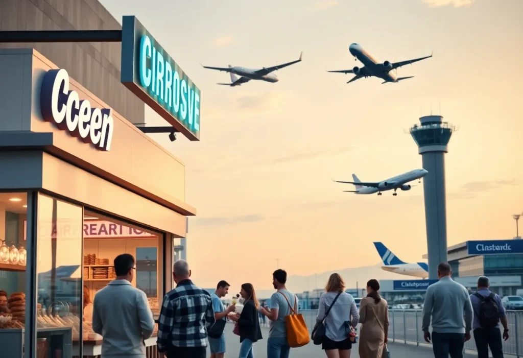 Overview of ice cream shop and McKinney National Airport