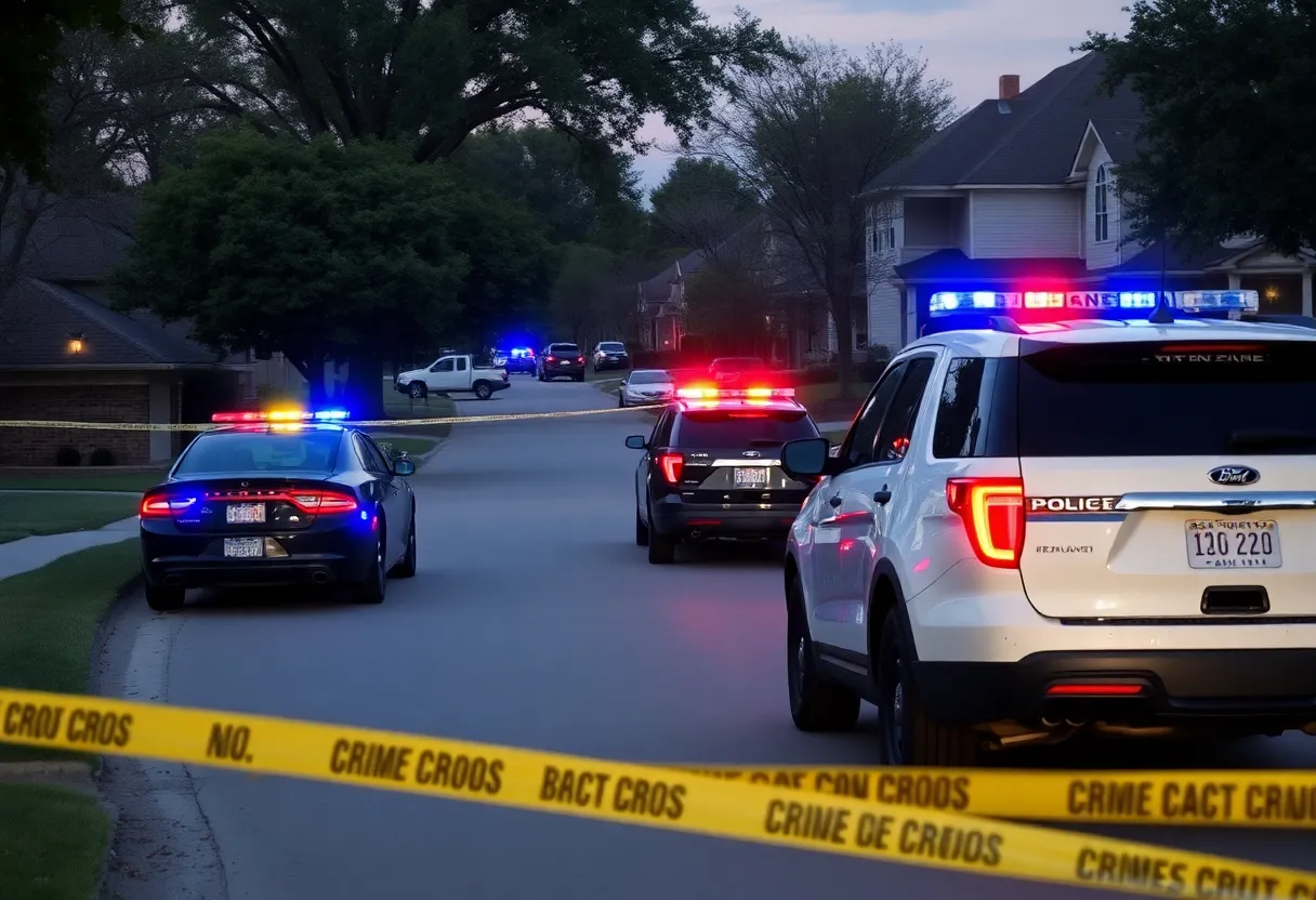 Police investigation scene in a residential area of McKinney, Texas.