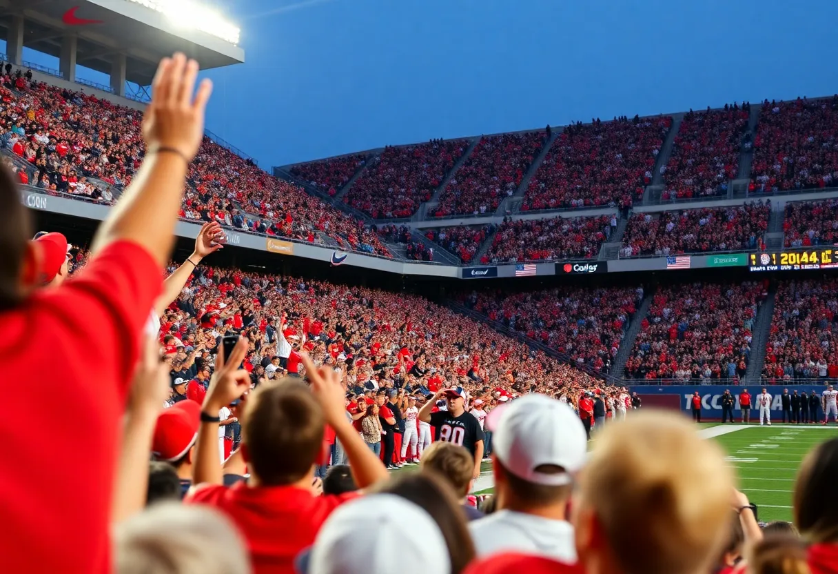 Fans celebrating the Miami Hurricanes win at the Fiesta Bowl