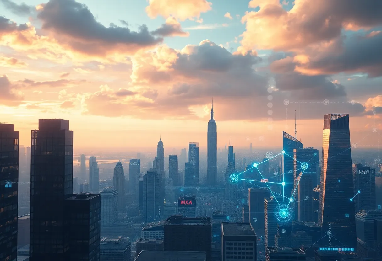 Futuristic city skyline representing AI and cloud computing