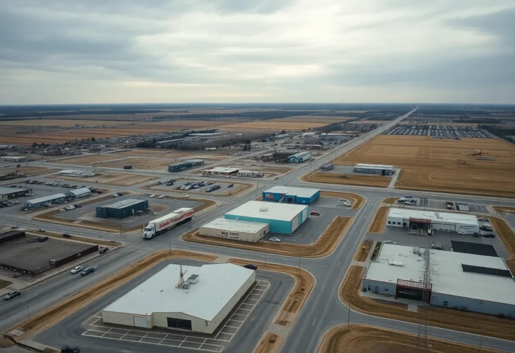 Aerial view of Midland Texas showcasing oil fields and local businesses amidst economic challenges.