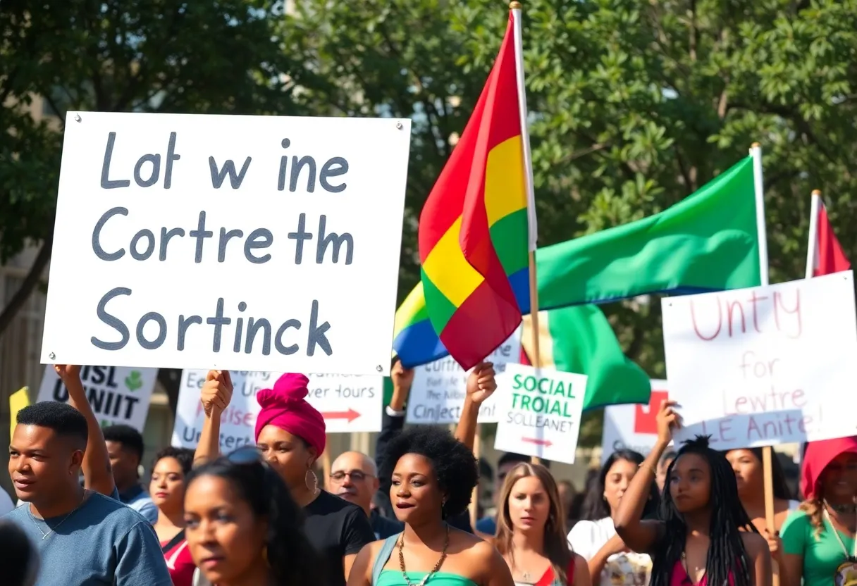 Community members celebrating Martin Luther King Jr. Day in a parade.
