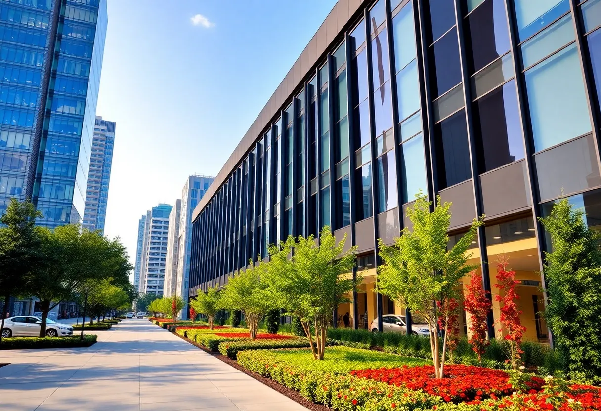 Sleek modern office building in Dallas' Harwood District