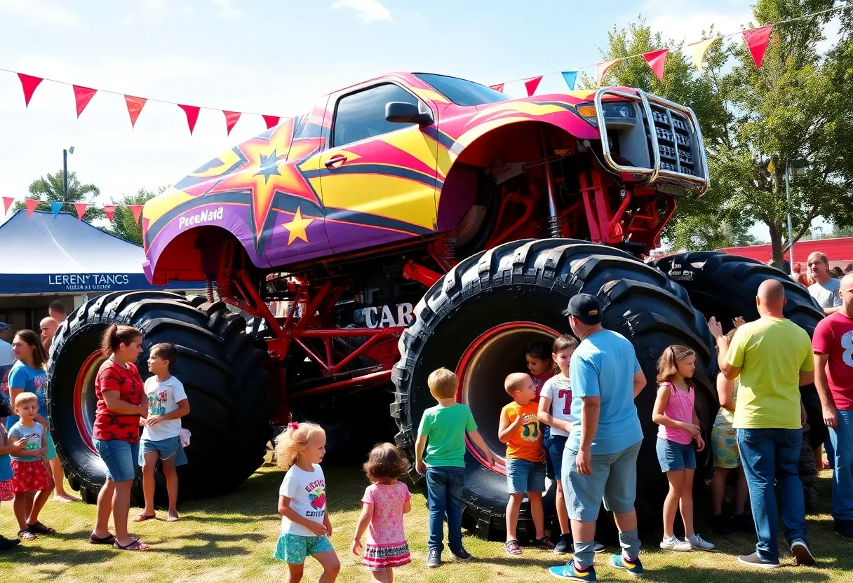 Crowd enjoying a Monster Jam truck display