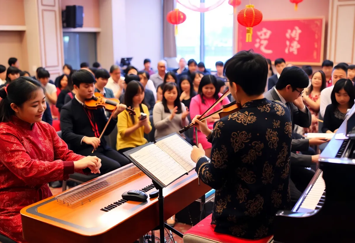 Audience enjoying the Music of Love Charity Concert in Plano, TX, blending Eastern and Western musical traditions.