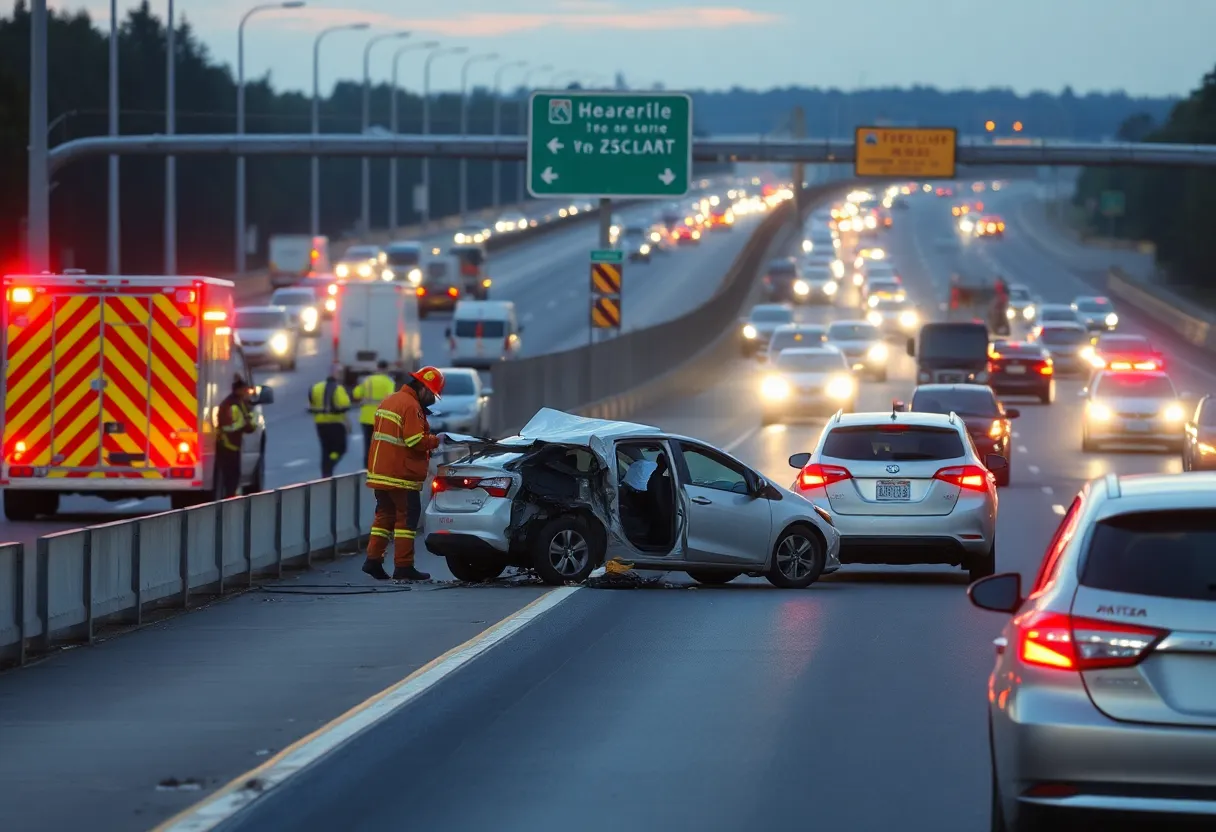 Emergency responders at a serious traffic accident scene on N Central Expressway