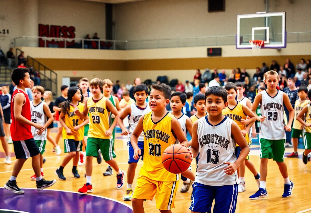 Young basketball players competing at NBA Rising Stars showcase