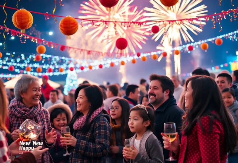 Crowd celebrating New Year's Eve in Grapevine, Texas