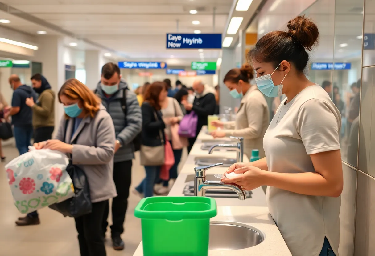 People practicing hygiene measures to prevent norovirus in a public setting