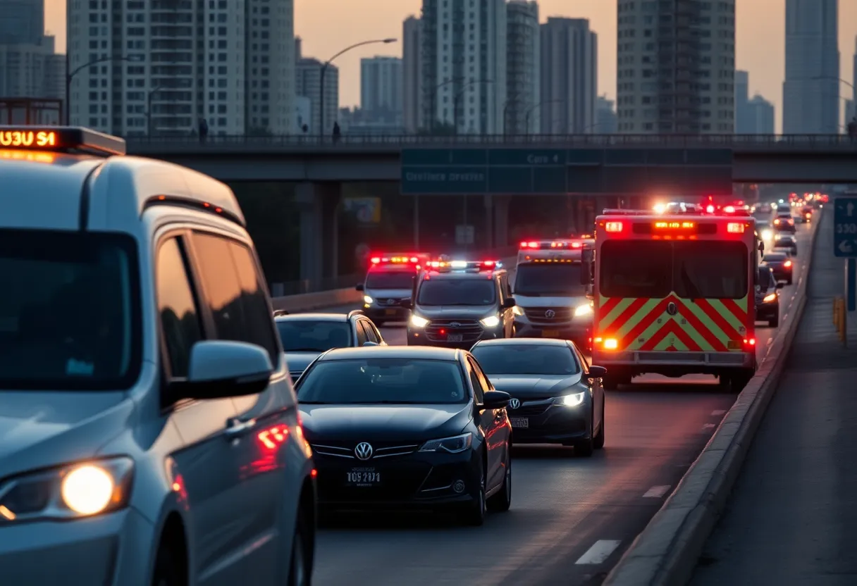 Emergency vehicles responding to a traffic incident on North Central Expressway
