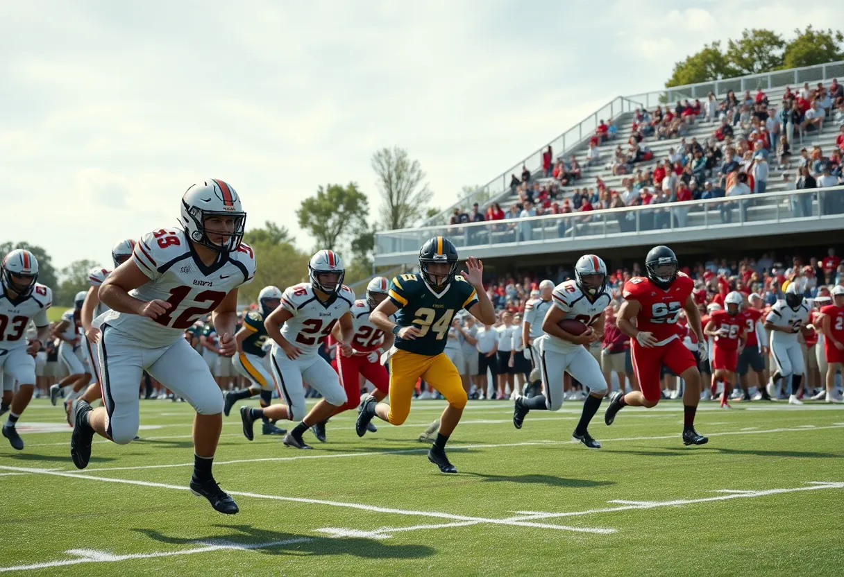 High school football players in action on the field