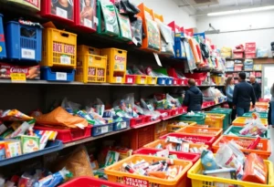 Shoppers at a North Dallas bin store exploring returned goods.
