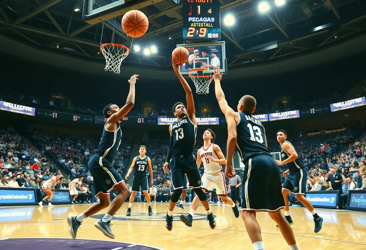 North Texas Mean Green basketball players in action against Tulane Green Wave