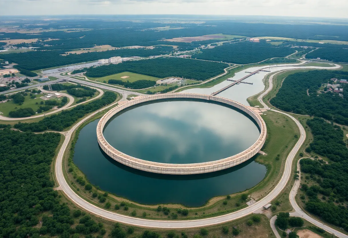 Aerial view of water reservoir in North Texas