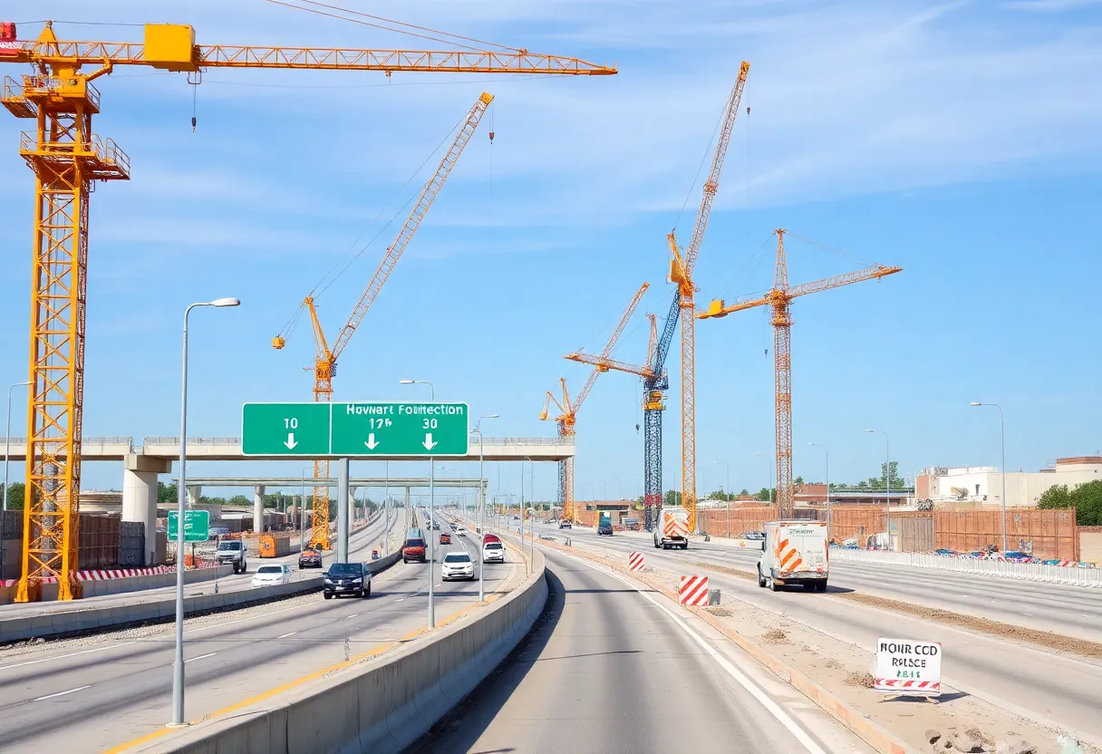 Workers constructing a highway in North Texas