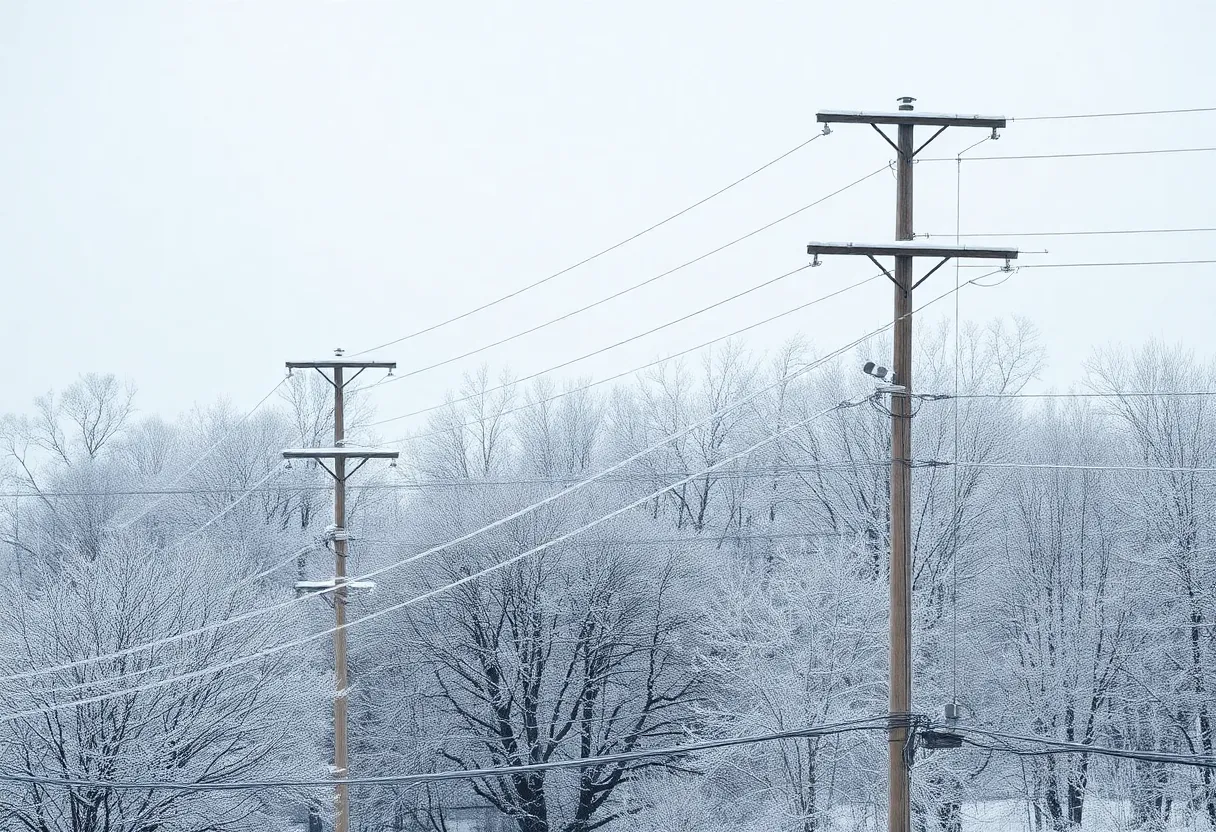 Snow-covered power lines in North Texas as Oncor prepares for winter storms