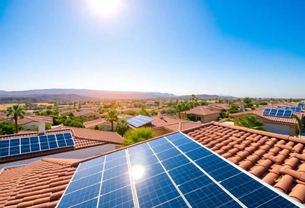 Solar panels on rooftops in California