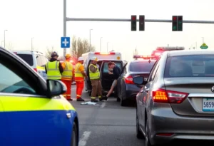 Emergency responders at a traffic accident scene in Pleasant Grove