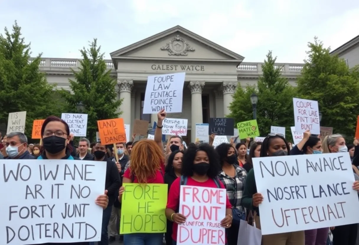 Protesters outside the U.S. Immigration and Customs Enforcement building in Portland