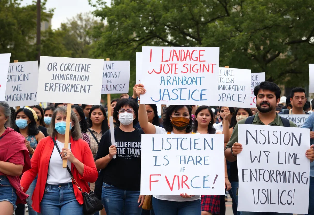 Community members protesting for justice in the ICE shooting incident.