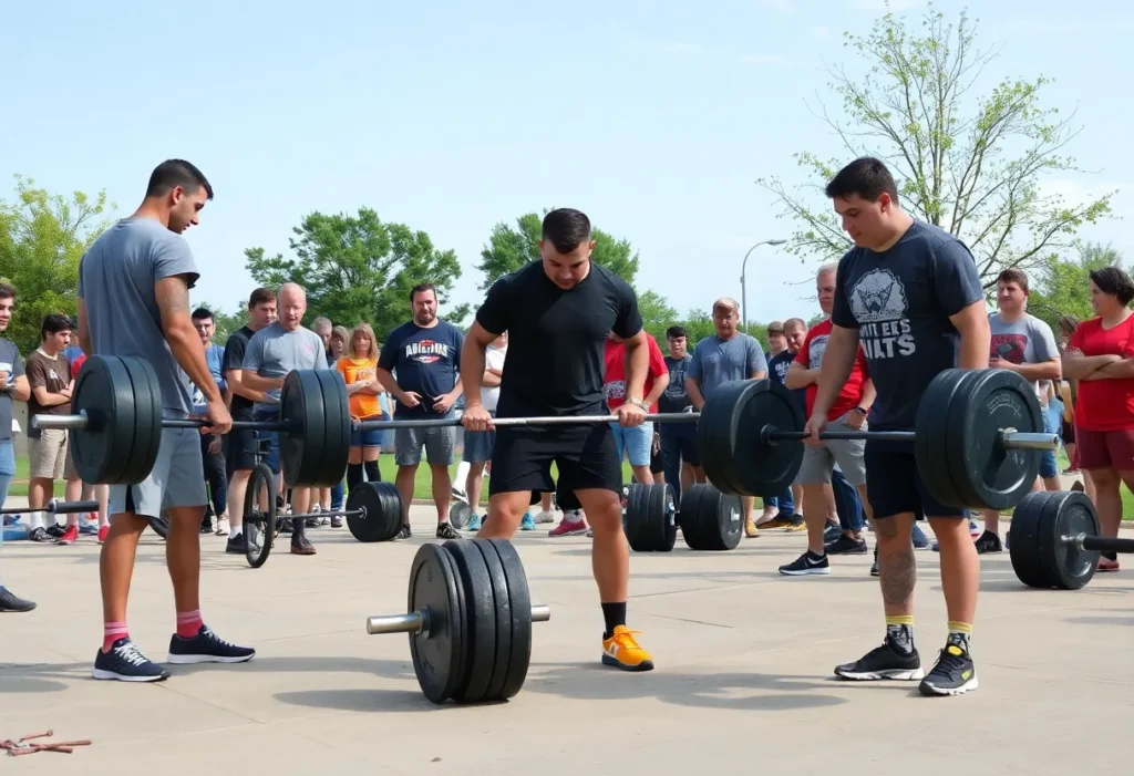 Participants at Rowlett's deadlifting event showcasing strength and community spirit.