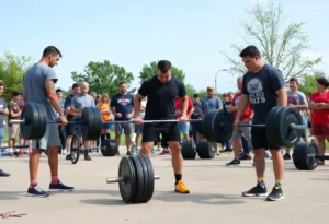 Participants at Rowlett's deadlifting event showcasing strength and community spirit.