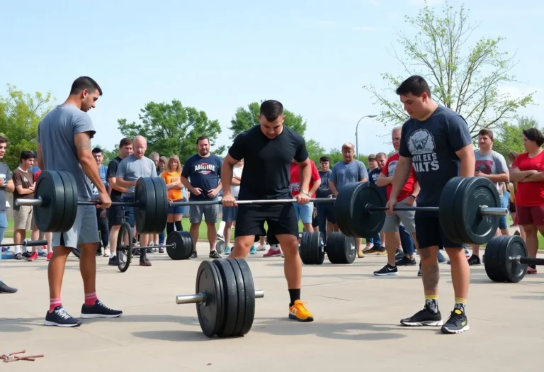 Participants at Rowlett's deadlifting event showcasing strength and community spirit.