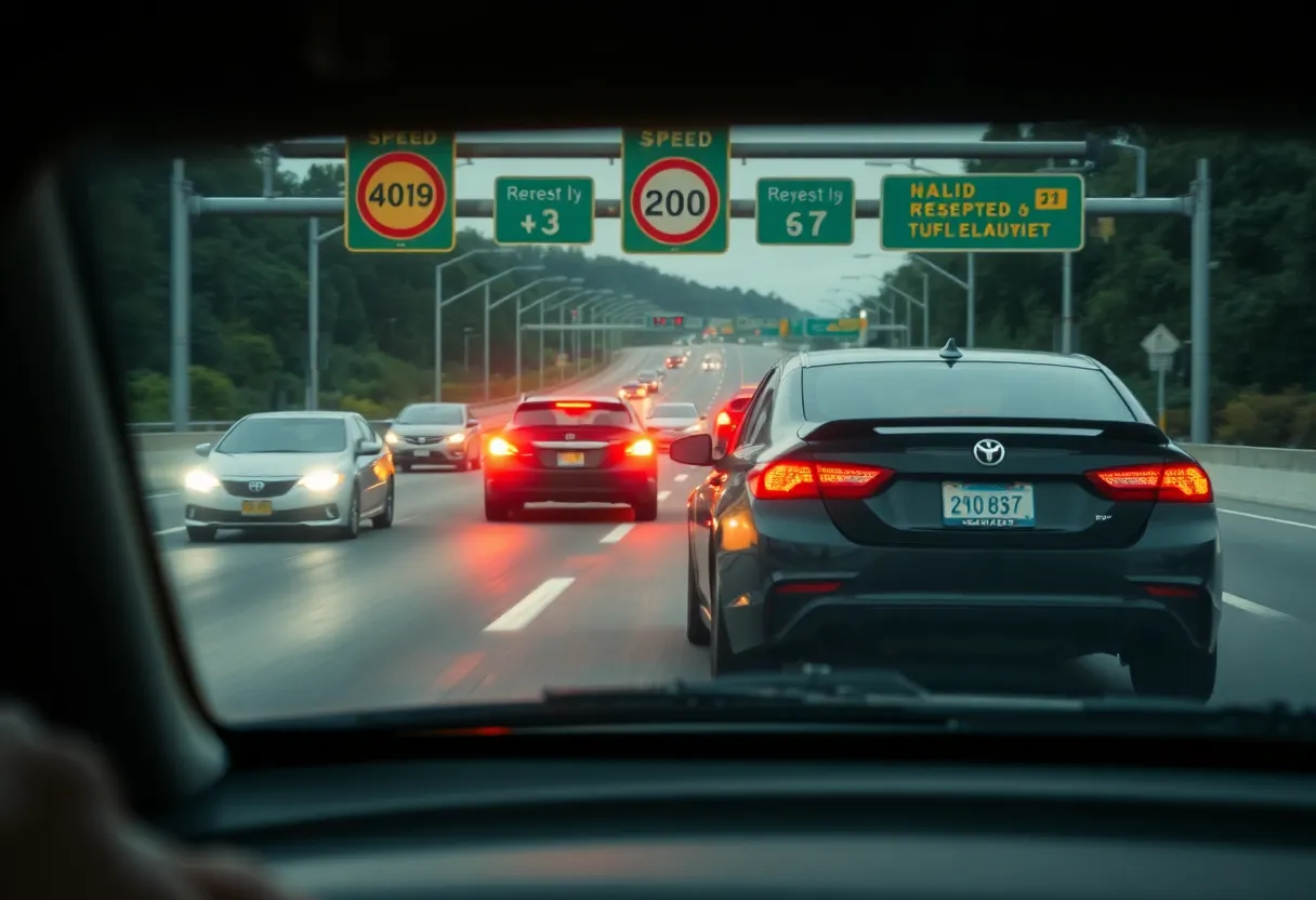 Traffic sign indicating speed limits on a highway