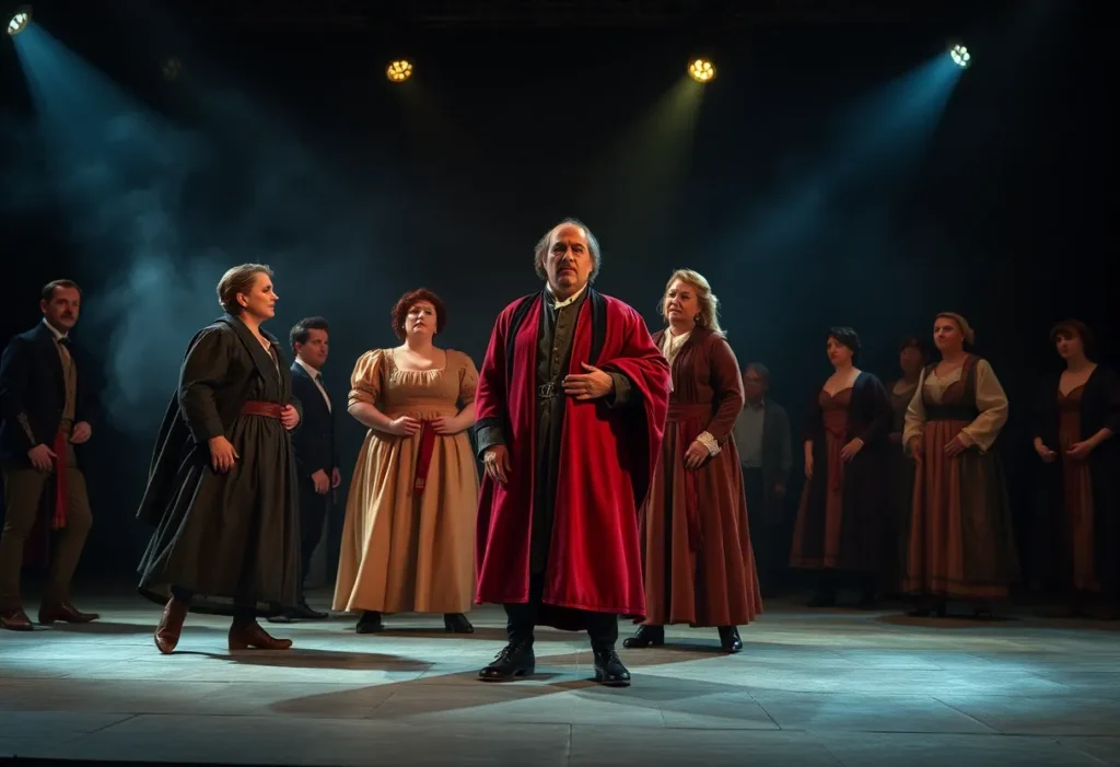 Actors performing a dramatic scene from Macbeth at Theatre Three