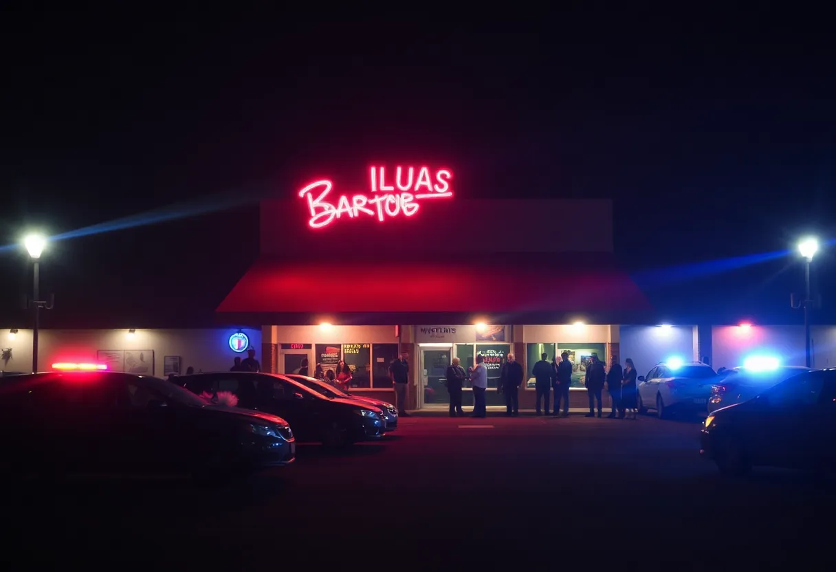 Parking lot of a club with police lights