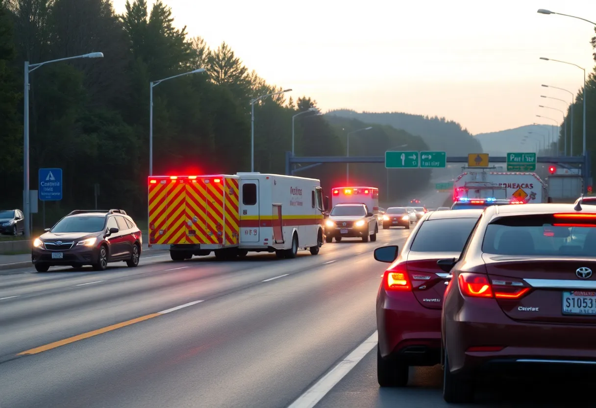 Emergency vehicles responding to an accident on State Highway 114 in Southlake