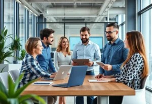 Meeting room showcasing professionals discussing software solutions in the utility sector.