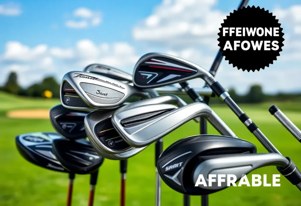 Collection of Sub70 golf clubs displayed on a golf course