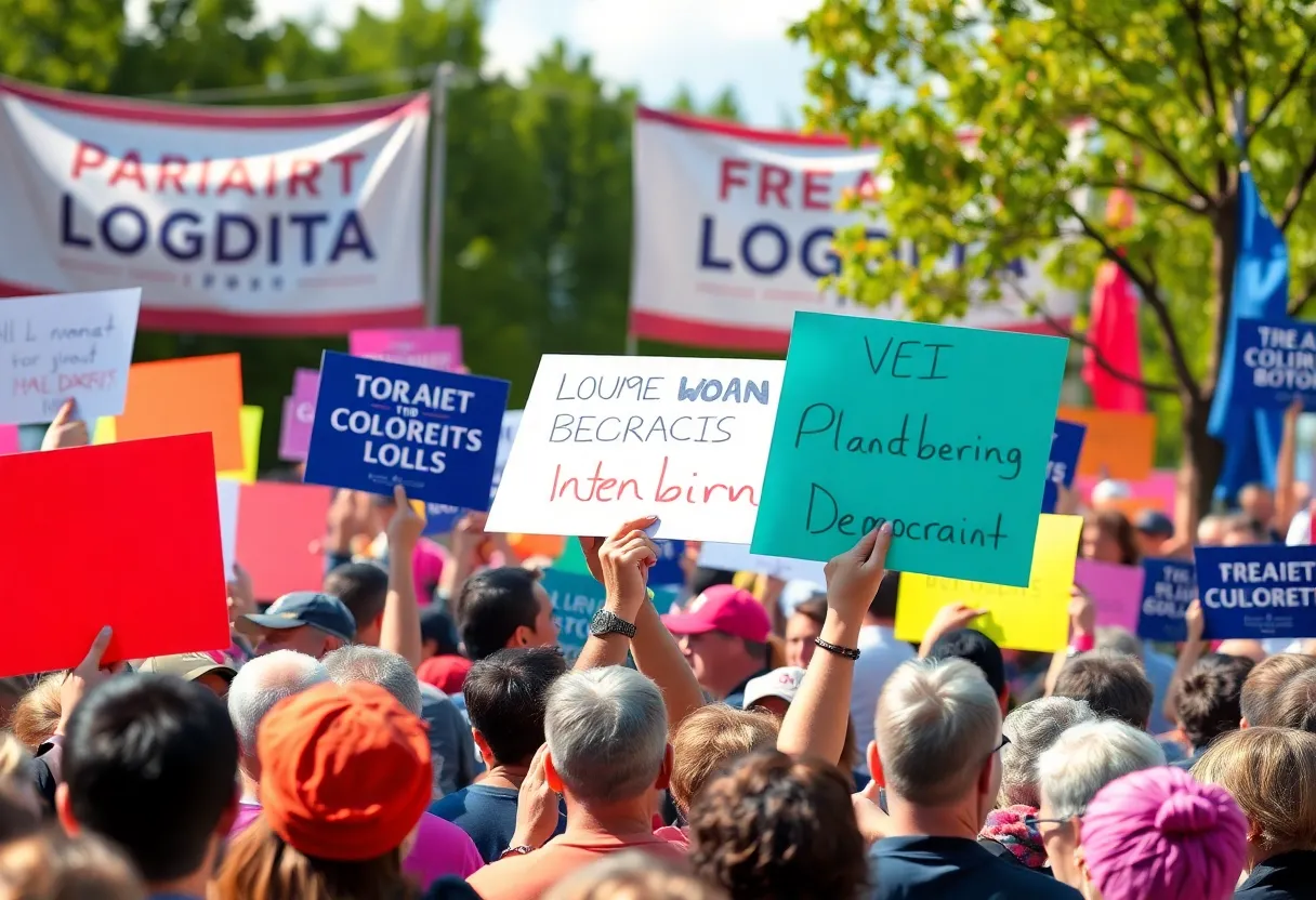 Crowd of supporters at a political rally for James Talarico's Senate campaign