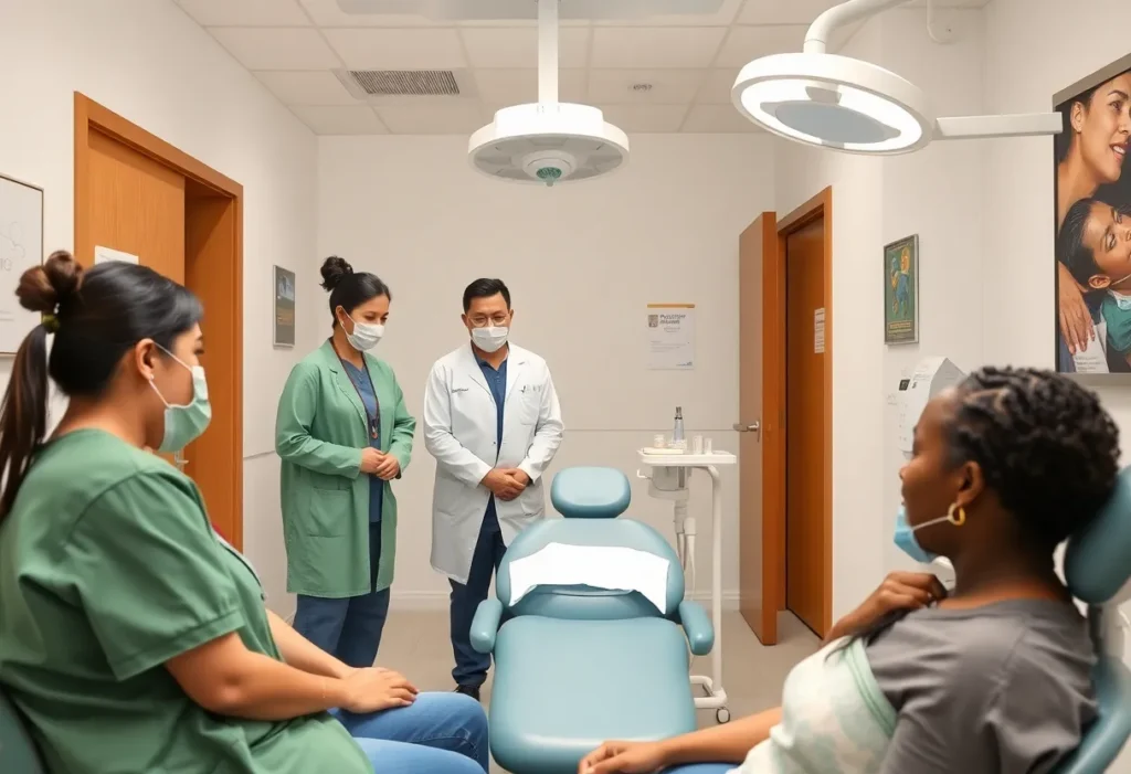 Students providing dental care in a clinic setting