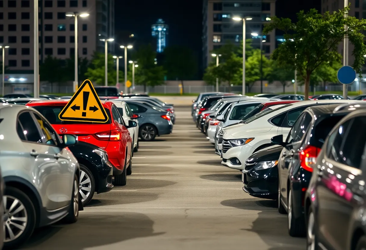 Vibrant parking lot showing the risks of vehicle theft in Texas.