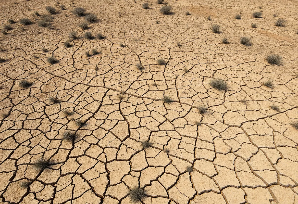 Aerial view of a dry Texas landscape showing signs of drought.