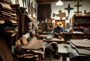 Artisan workshop in Texas with leather materials