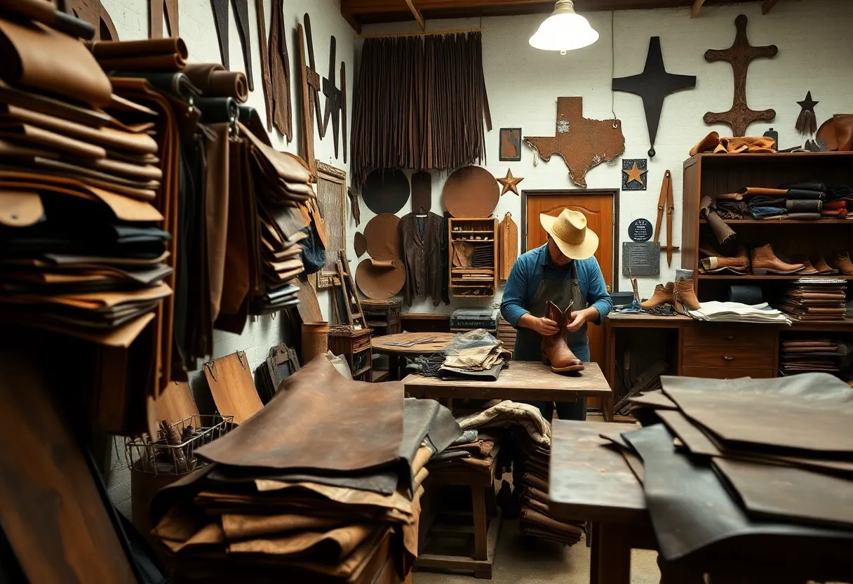 Artisan workshop in Texas with leather materials