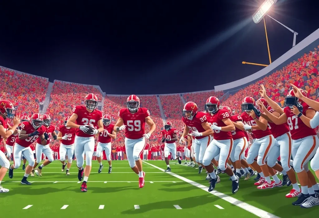 Texas Tech football players on the field during practice