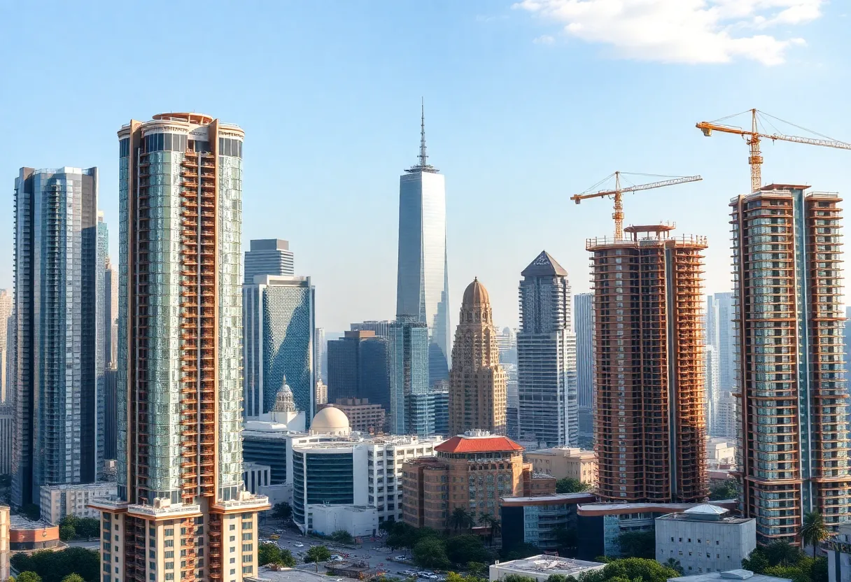 A luxury condominium tower and hotels representing urban growth in Texas