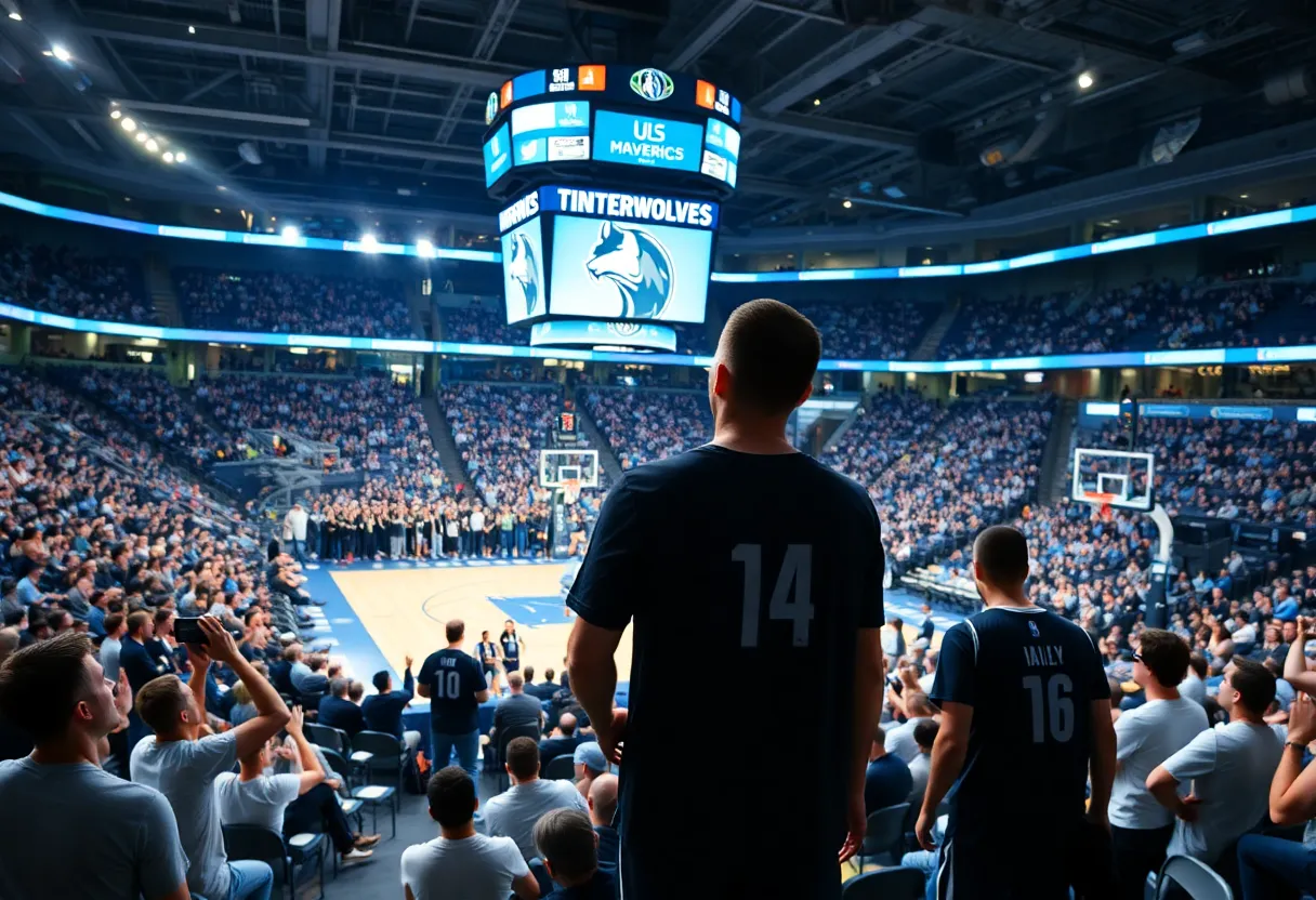 Basketball game at American Airlines Center featuring Timberwolves and Mavericks.