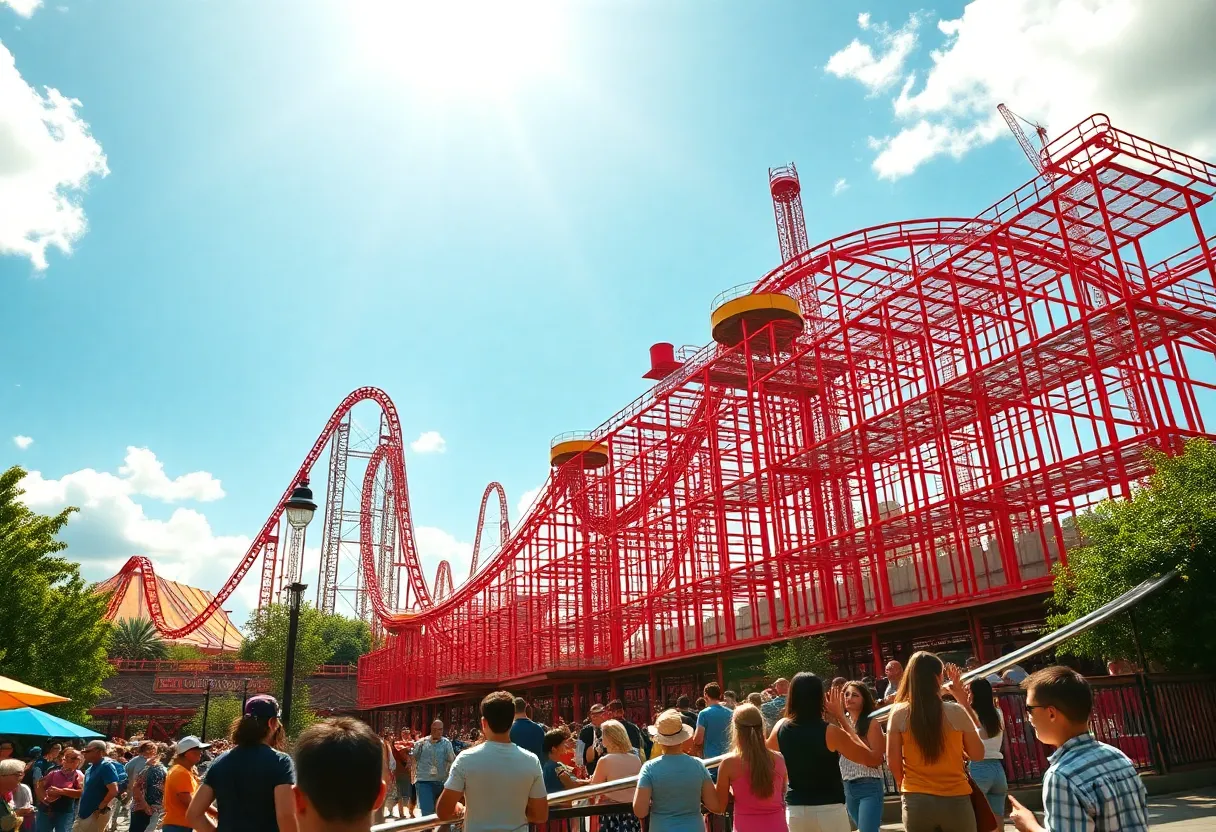 Construction of the Tormenta Rampaging Run dive coaster at Six Flags Over Texas