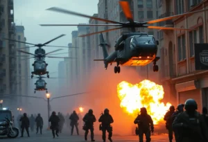 U.S. military operation in an urban Venezuelan setting