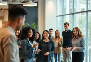 Employees participating in a corporate wellness program in an office setting.