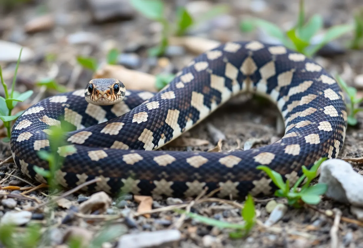 Close-up of a Western Diamondback rattlesnake showcasing its distinct markings.