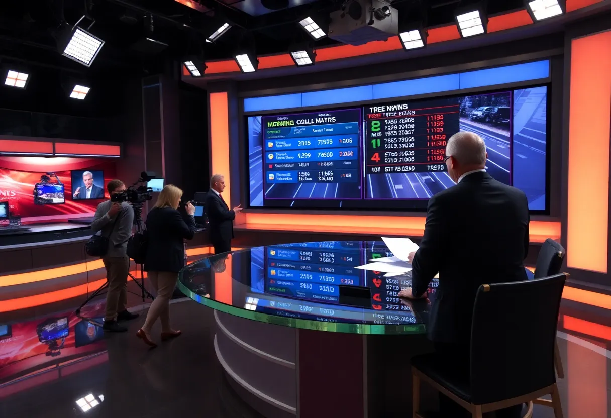 WFAA morning news studio with traffic updates.