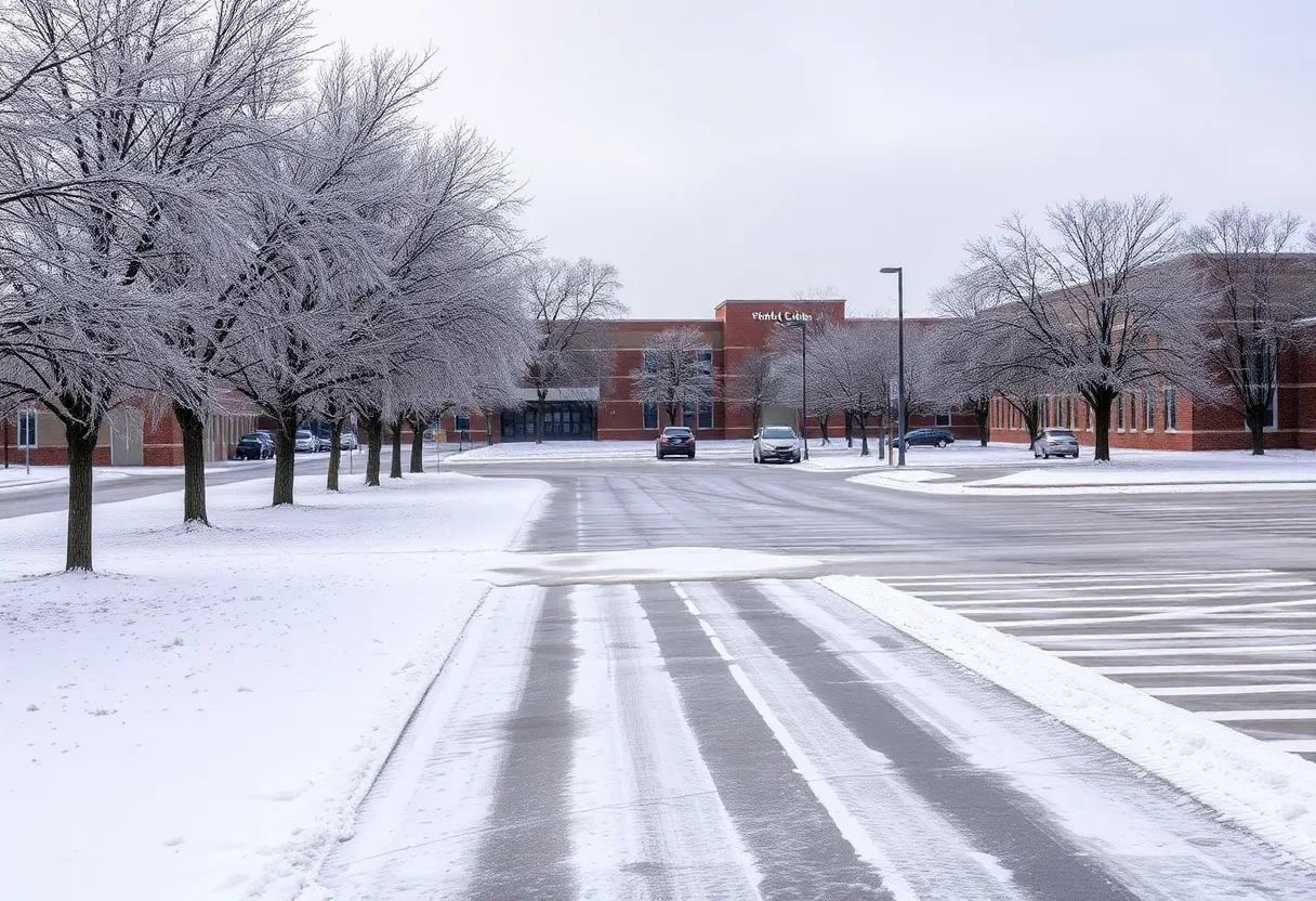 Snow-covered road during Winter Storm Fern in North Texas