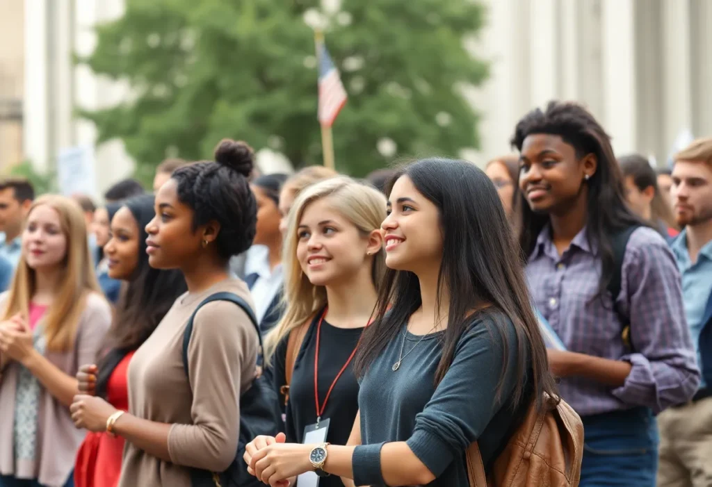 Young voters engaging in political discussions and community activities